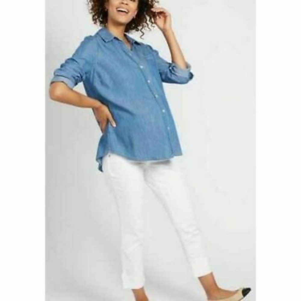 NWT INDIGO BLUE White Secret Fit Belly Deep Cuff Crop Maternity Jeans Size Small